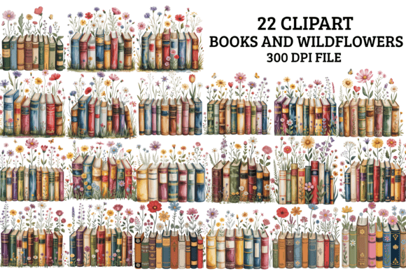 Download Books and Wildflowers Clipart Bundle PNG - Book Collection