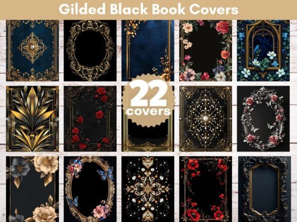 Download 22 Gilded Black Book Covers - Book Collection